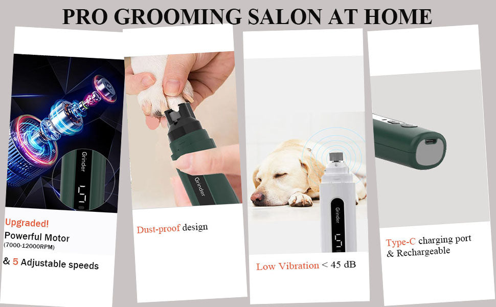 Rechargeable & Quiet Pet Nail Grinder with LED Light
